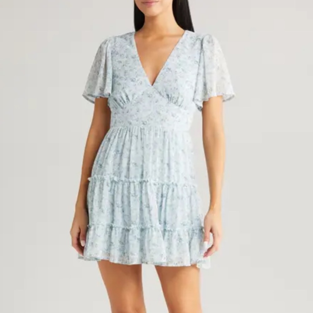 All In Favor Baby Blue Floral Dress